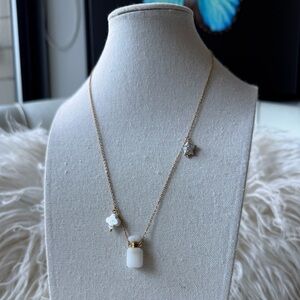 White Agate Perfume Bottle Necklace with Freshwater Pearl Star Clover Accents